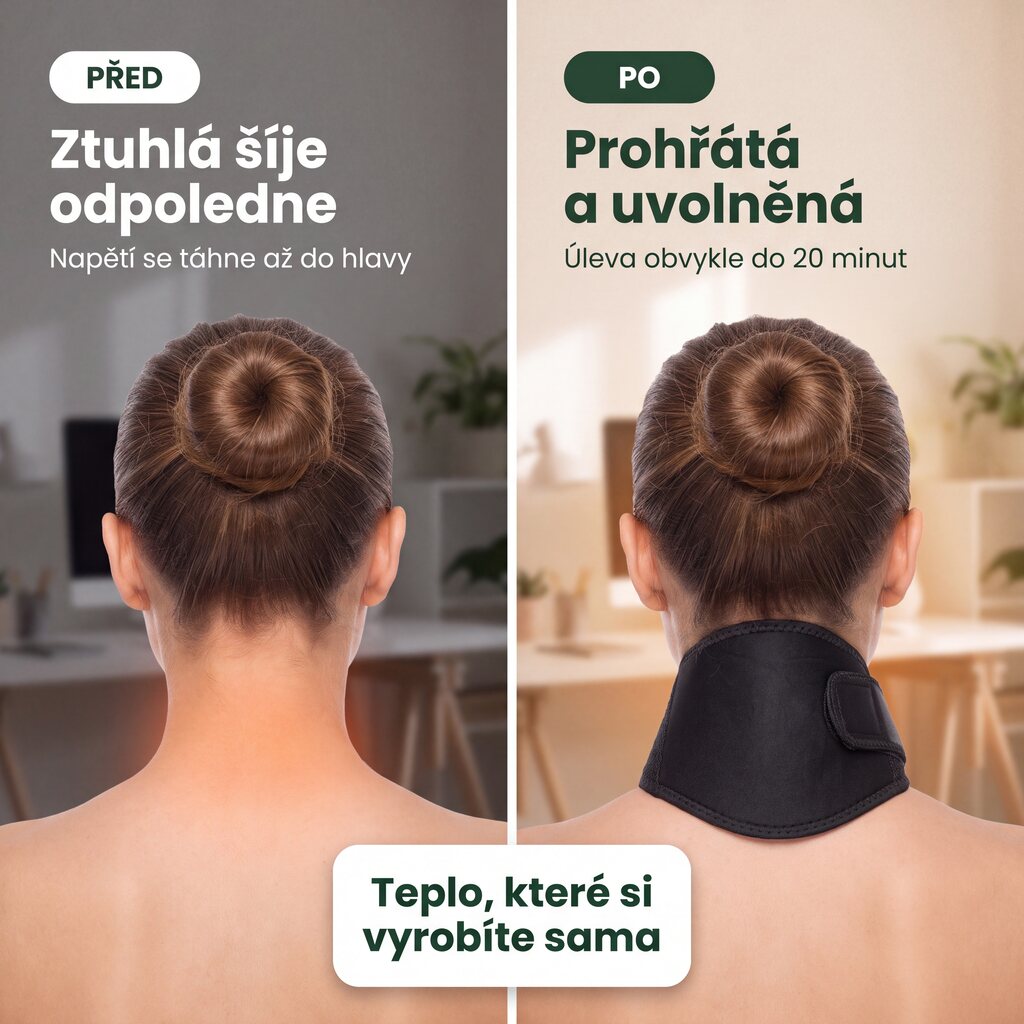 Ztuhlá šíje před a po nasazení samozahřívacího pásu
